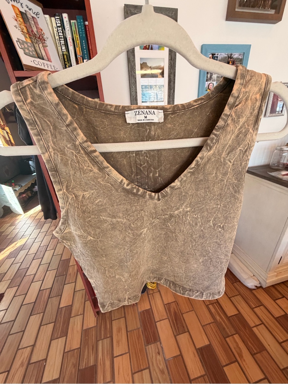 Zenana Outfitters Washed V-Neck Sleeveless Crop Top - Olive